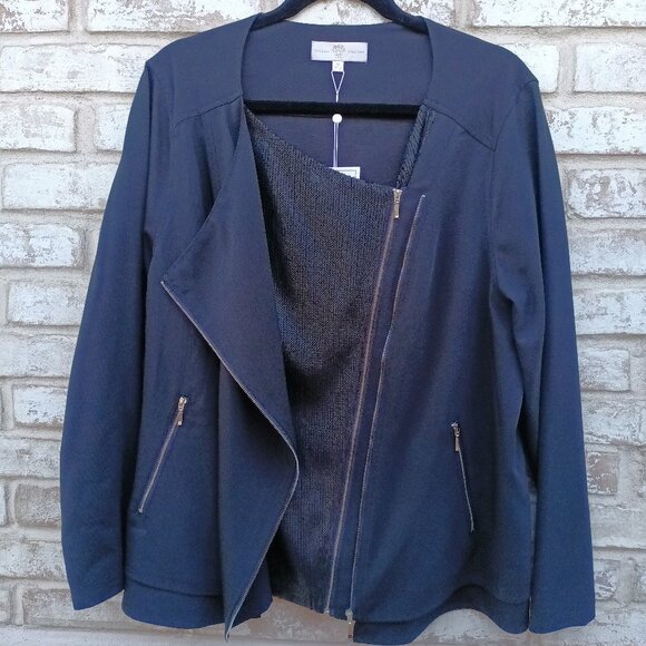 VANESSA WILLIAMS Black Moto Jacket W/Bottom Sequin Layer. Plus Size 1X - Picture 3 of 11